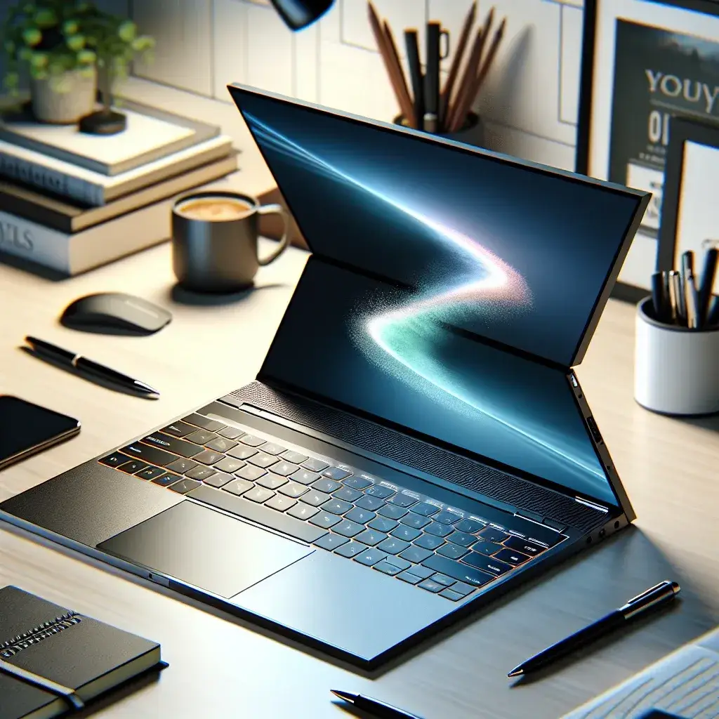 "HP OmniBook X Flip 14 Copilot+ laptop on display at Best Buy with a $300 discount sign, showcasing its sleek design and portability, ideal for students and professionals."