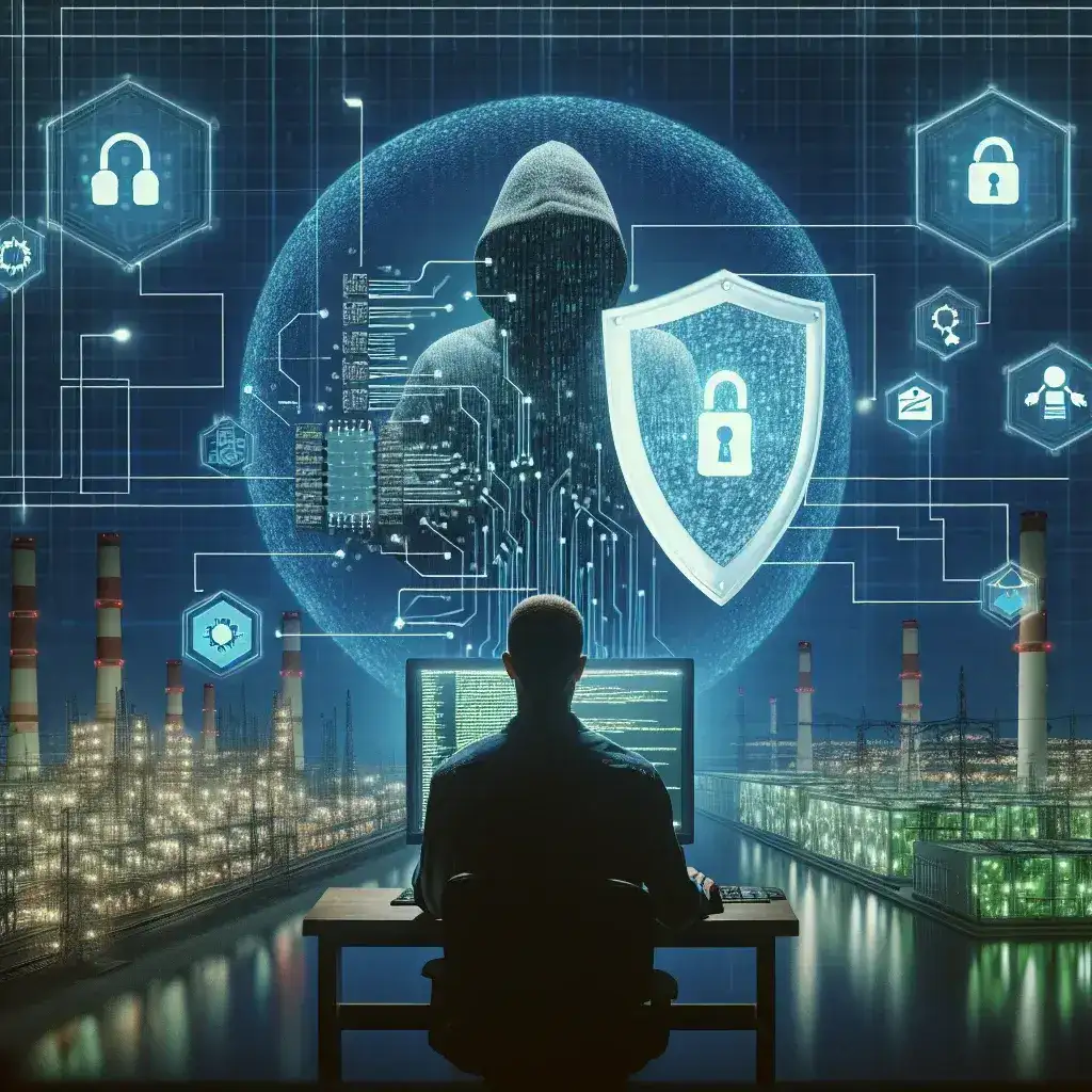 "Ethical hacker analyzing network security protocols to safeguard critical infrastructure, representing the role of cybersecurity in protecting vital systems."